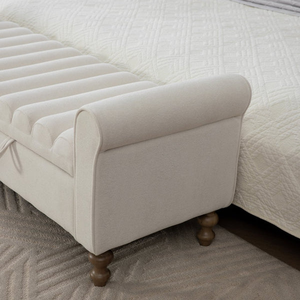 English Elm 65.55" Wide Upholstered Storage Bench Napped Fabric Rolled Arms Rubberwood Legs Entryway W3098P397304