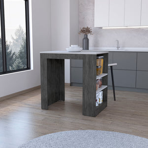 English Elm Harlan Counter Height Kitchen Island with 23.2"x36.2" Top, 3-Side Shelves, Smokey Oak Ibiza Marble Finish B128P176122