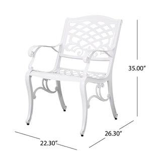 English Elm Phoenix Cast Aluminum Outdoor Dining Arm Chairs Ornate Lattice Scroll Garden Set White 54589.00WHI