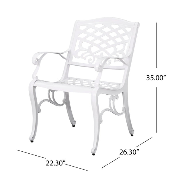 English Elm Phoenix Cast Aluminum Outdoor Dining Arm Chairs Ornate Lattice Scroll Garden Set White 54589.00WHI