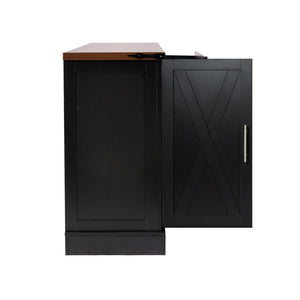 English Elm 63" Fluted Mdf Sideboard with Wood Tone Top Four Doors Three Drawers Dining Storage Black W2917S00012