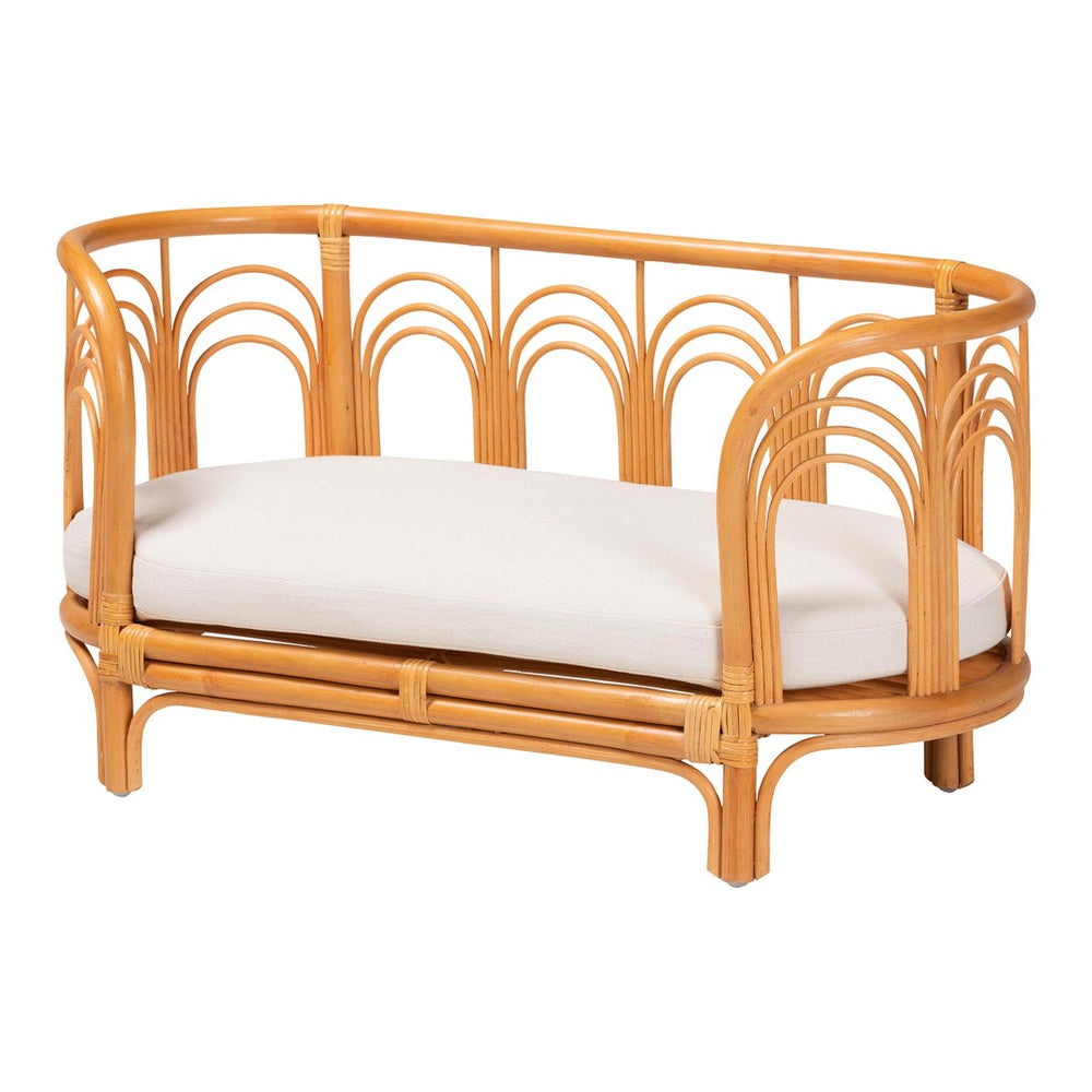 English Elm Bohemian Rattan Pet Bed with Openwork Weave Honey Finish and Removable Cushion B2750P467729
