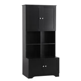 English Elm Tall and Wide Bathroom Floor Storage Cabinet, Bathroom Storage Unit, Freestanding Cabinet With 4 Doors, Adjustable Shelves, Open Multi-Layer Shelves, Black