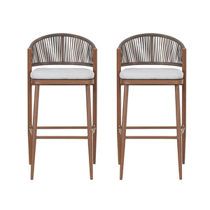 English Elm Christopher Knight Home® - Outdoor 30.25" Barstool Set Of 2 - Stylish Aluminum Frame With Pe Rattan Backrest, Teak Finish N772P245120T