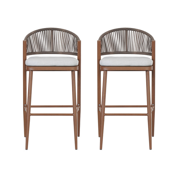 English Elm Christopher Knight Home® - Outdoor 30.25" Barstool Set Of 2 - Stylish Aluminum Frame With Pe Rattan Backrest, Teak Finish N772P245120T