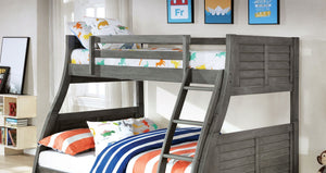 English Elm Twin Over Full Stylish Bunk Bed With Trundle, Plank Design, Reversible Ladder & Safety Guard Rails B2741S00332-GIGA