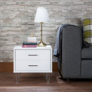 English Elm Deoss Modern White Accent Table with 2 Drawers, Chrome V-Legs, MDF Wood Frame, 40lb Top Capacity B2726P286621