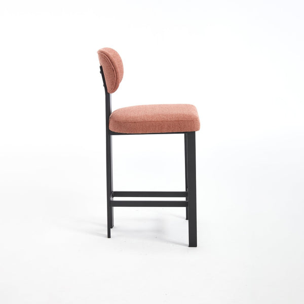 English Elm Bar Stools Set of 2 Upholstered Fabric Seat with Foam Cushion Black Metal Legs Orange W3244P310203