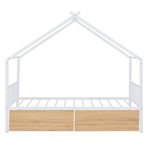 English Elm Twin House Metal Platform Bed with 2 Drawers, Black or White Twin Size, Safe 350lb Capacity Playful Design MF323483AAK