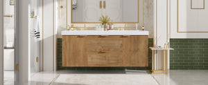 English Elm [video]59.3 Inch Wall Mounted Double Sink Vanity Wood Grain Mdf Soft Close Storage N729P000027N