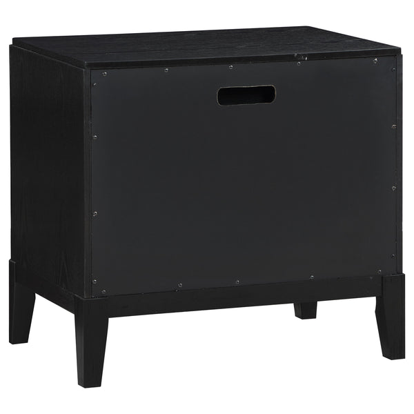 English Elm Mason Black 2-Drawer Nightstand with Fluted Drawer Fronts, Wire-Brushed Finish & Gold Handles — Elegant Bedroom Accent B062P299892