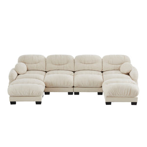 English Elm Pleated Chenille U-shape Modular Sectional Sofa with Ottomans and Ergonomic Foam Cushions Beige W5656S00045