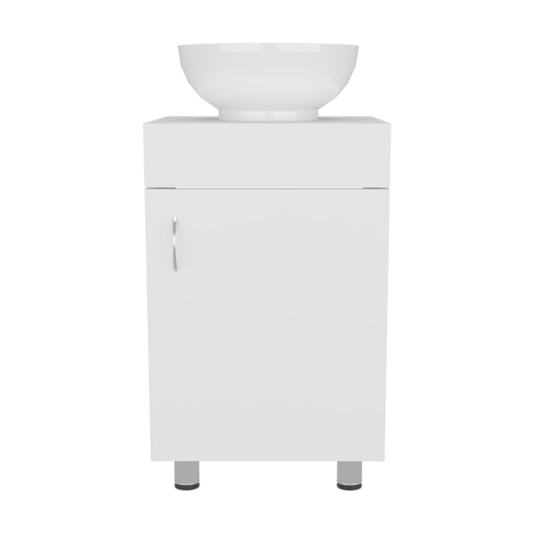 English Elm Tacna 18" Vanity Cabinet with Porcelain Vessel Sink – Compact Freestanding White Bathroom Storage B070P337121