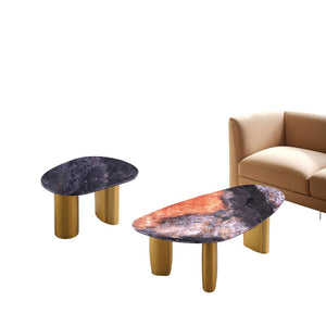 English Elm Contemporary 3-Piece Table Set: Stylish Coffee Table & End Tables With Sintered Stone Top & Gold Legs B2741S00643