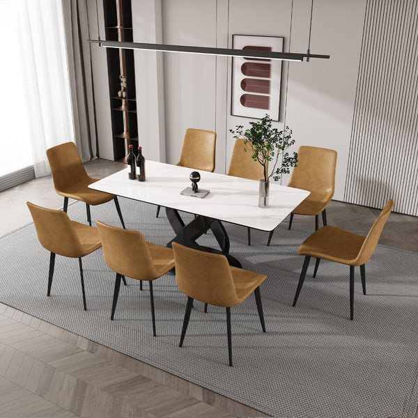 English Elm 71" Modern Luxury Dining Table With Sintered Stone Top & Carbon Steel Base For Elegant Entertaining W2699S00023