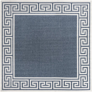 Unique Loom Outdoor Coastal Caye Machine Made Border Rug Navy Blue, Ivory 7' 10" x 7' 10"