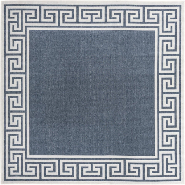 Unique Loom Outdoor Coastal Caye Machine Made Border Rug Navy Blue, Ivory 7' 10" x 7' 10"
