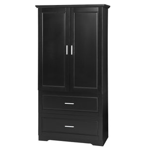 English Elm Tall Bathroom Storage Cabinet – Slim Black MDF Organizer with 2 Doors, 2 Drawers, Adjustable Shelves, Anti-Tip Device N725P172882B