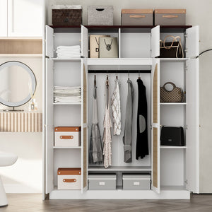 English Elm 70.87"tall Rattan Door Armoire Freestanding Wardrobe with Adjustable Shelves Hanging Rod White W757S00055