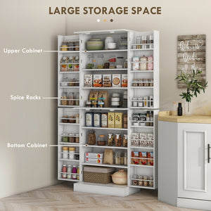English Elm Homcom 65" Freestanding Kitchen Pantry Cabinet - Modern Storage With Adjustable Shelves & Safety Features W2225P229291