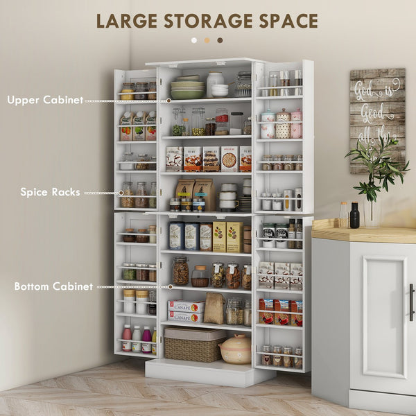 English Elm Homcom 65" Freestanding Kitchen Pantry Cabinet - Modern Storage With Adjustable Shelves & Safety Features W2225P229291