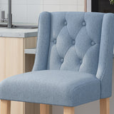 Christopher Knight Home® - Noble House - Lansglen Button Tufted Fabric Wingback Bar Stool, Light Blue and Natural - Set of 2