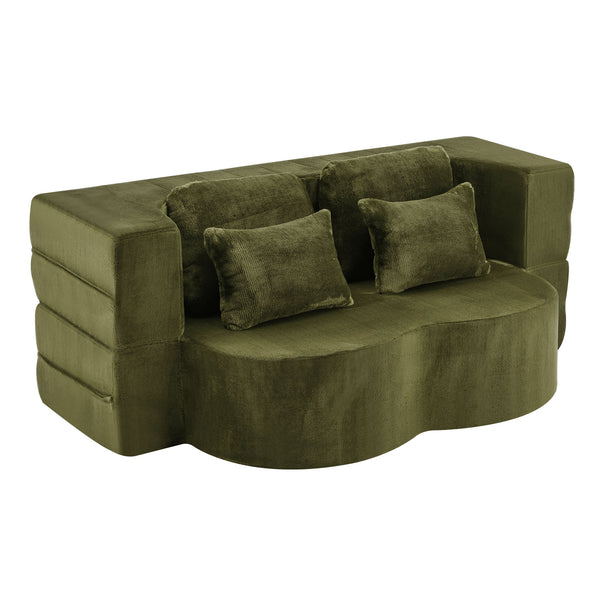 English Elm Queen Foldable Sofa Bed with Plush Chenille Cover, High-Density Foam Convertible Futon for Living Room Guest Room Bedroom Green W1829P348207