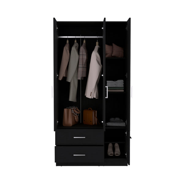 English Elm Sebree Tall Armoire Closet with Hanging Rod, Six Shelves and Two Drawers for Organized Storage Black 41.3 L x 22.8 W x 5.9 H B200S00379