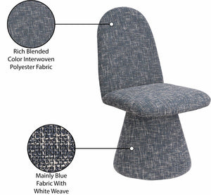 Meridian Furniture Renuar Art Deco Woven Polyester Upholstered Dining Chair with Textured Fabric for Modern Rooms Blue 869Blue-C
