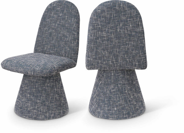 Meridian Furniture Renuar Art Deco Woven Polyester Upholstered Dining Chair with Textured Fabric for Modern Rooms Blue 869Blue-C