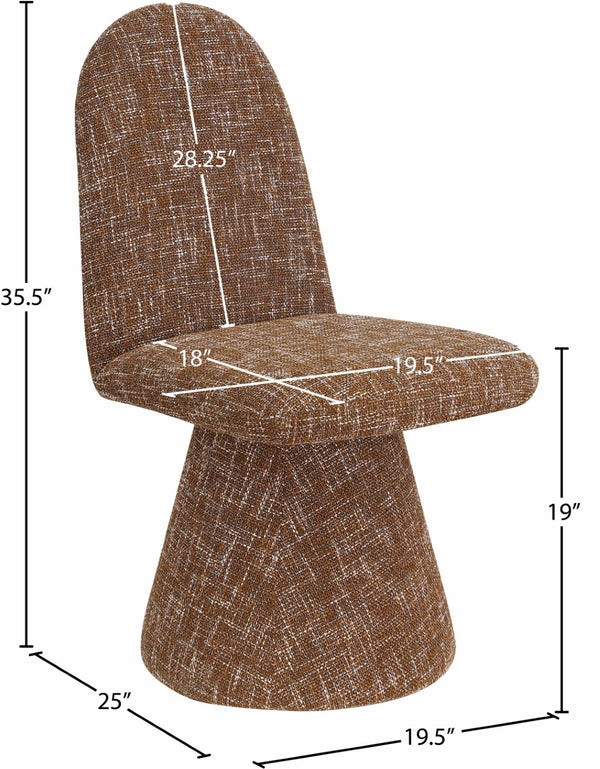 Meridian Furniture Renuar Art Deco Woven Polyester Upholstered Dining Chair with Textured Fabric for Modern Rooms Cognac 869Cognac-C