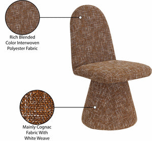 Meridian Furniture Renuar Art Deco Woven Polyester Upholstered Dining Chair with Textured Fabric for Modern Rooms Cognac 869Cognac-C