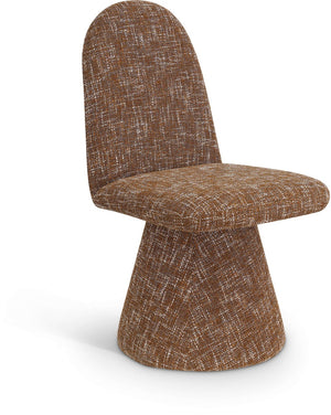 Meridian Furniture Renuar Art Deco Woven Polyester Upholstered Dining Chair with Textured Fabric for Modern Rooms Cognac 869Cognac-C