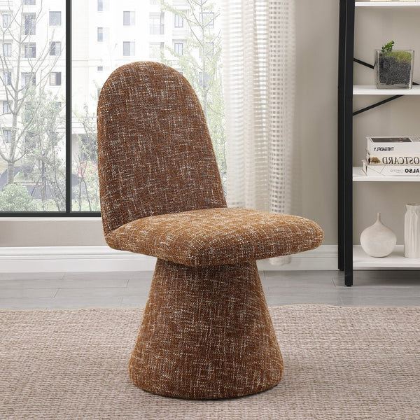 Meridian Furniture Renuar Art Deco Woven Polyester Upholstered Dining Chair with Textured Fabric for Modern Rooms Cognac 869Cognac-C
