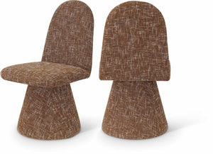 Meridian Furniture Renuar Art Deco Woven Polyester Upholstered Dining Chair with Textured Fabric for Modern Rooms Cognac 869Cognac-C