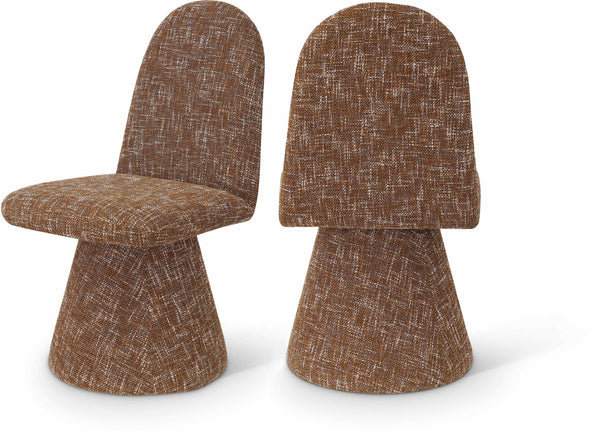 Meridian Furniture Renuar Art Deco Woven Polyester Upholstered Dining Chair with Textured Fabric for Modern Rooms Cognac 869Cognac-C