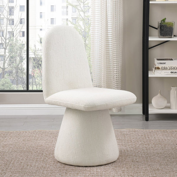 Meridian Furniture Renuar Art Deco Woven Polyester Upholstered Dining Chair with Textured Fabric for Modern Rooms Cream 869Cream-C