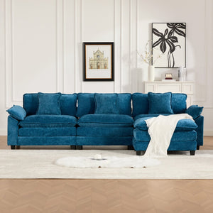 English Elm Wider Armrest 3-Seat Modern Sectional Couch In Blue - Comfy Chenille Fabric, Modular Design & Ergonomic Support W1143S00039-GIGA