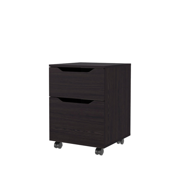 English Elm Wengue Nightstand with Door & Drawer on Casters — Space-Saving 30" H x 46" W Contemporary Storage Solution B062P323158