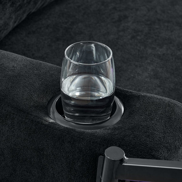 English Elm Modern Chenille Pull-Out Bed Sofa With Led Lights, Usb Ports, Cup Holders & Retractable Table, Black W1413S00098