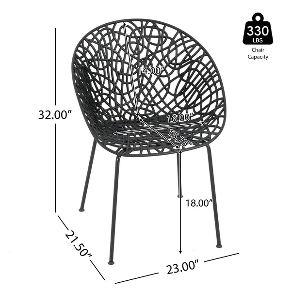 English Elm Christopher Knight Home® - Neiman Outdoor Dining Chair Set of 2 with Weather-Resistant Iron Frame and Perforated Diamond Design Black N775P256374B