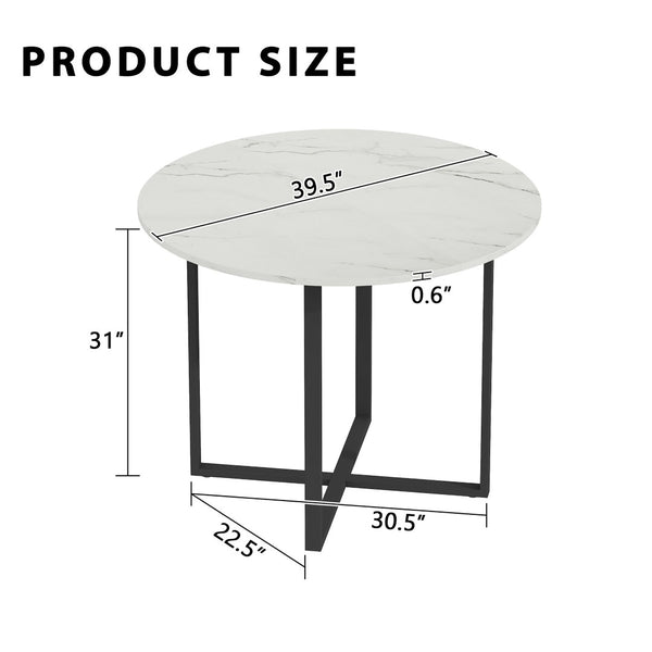 English Elm Sn-rt100-4-wd Round Oak Grain Dining Table with Black Metal Legs for Small Spaces White W3875P372898