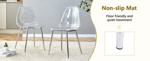 English Elm Table and Chair Set Marble Glass Top Six Ghost Seats Silver Legs Modern Dining W1151S04644