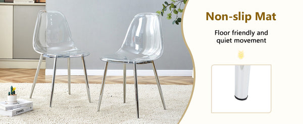 English Elm Table and Chair Set Marble Glass Top Six Ghost Seats Silver Legs Modern Dining W1151S04644