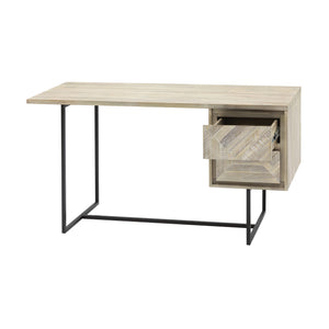 English Elm Yaluna 2 Drawer Desk Natural Acacia Wood with Geometric Inlay, Durable Hardwood, Ample Storage, 58” B2736P354391