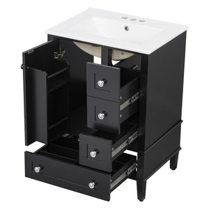 English Elm 24-inch Matte Bathroom Vanity Rubberwood Cabinet with Ceramic Sink and Soft-close Drawers Black N729P377516B