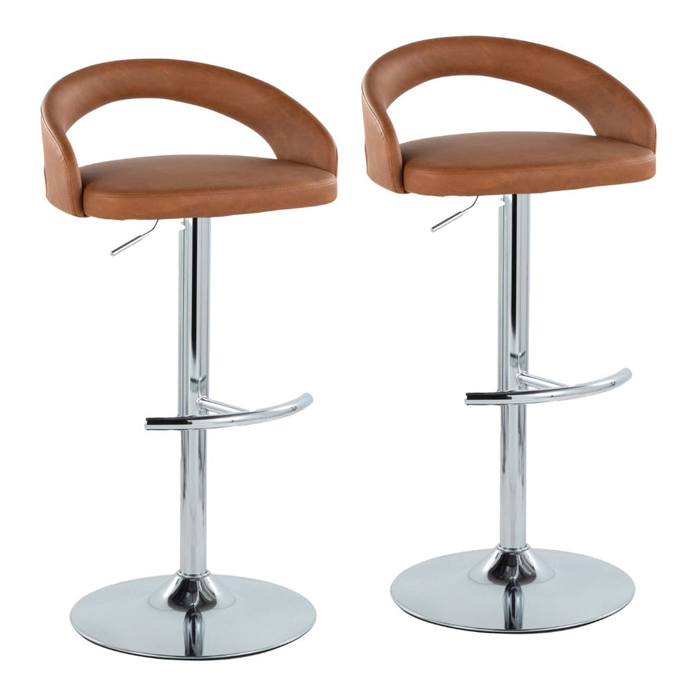 English Elm Adjustable Swivel Barstools Camel Faux Leather Chrome Base Kitchen Set of 2 B202S01986