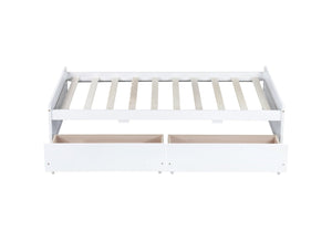 English Elm Twin Twin Size Bed with 2 Drawers Solid Rubber Wood Frame, Space-Saving Storage and Easy Assembly White W504P313037