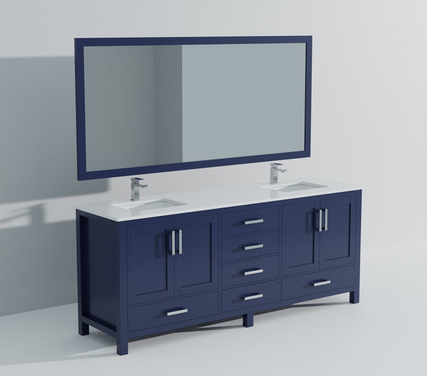 English Elm Navy Double Bath Vanity 84" W x 22" D with Cultured Marble Top, Chrome Faucet, 34" Mirror, Durable Finish B2731S01116