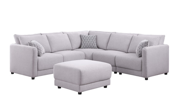 English Elm Fleur Modular Linen Sectional Sofa with Ottoman and Pillows for Modern Living Rooms B2749S00097